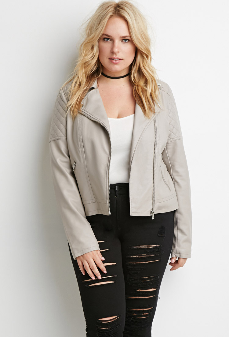 Lyst Forever 21 Quilted Faux Leather Moto Jacket In Brown Gallery