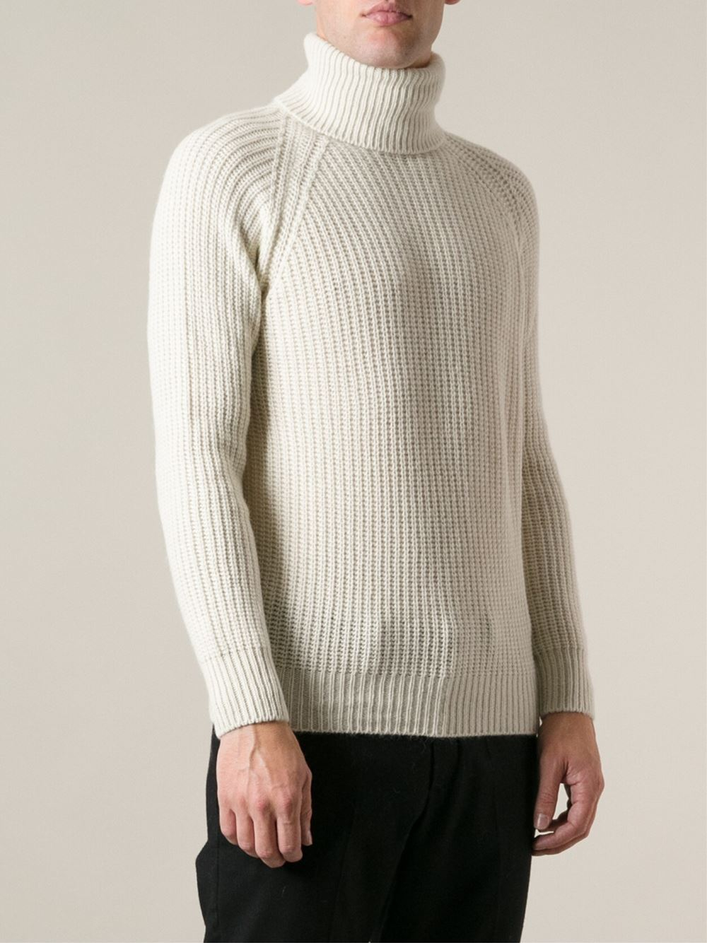 Moncler grenoble Chunky Knit Turtle Neck Sweater in White for Men | Lyst