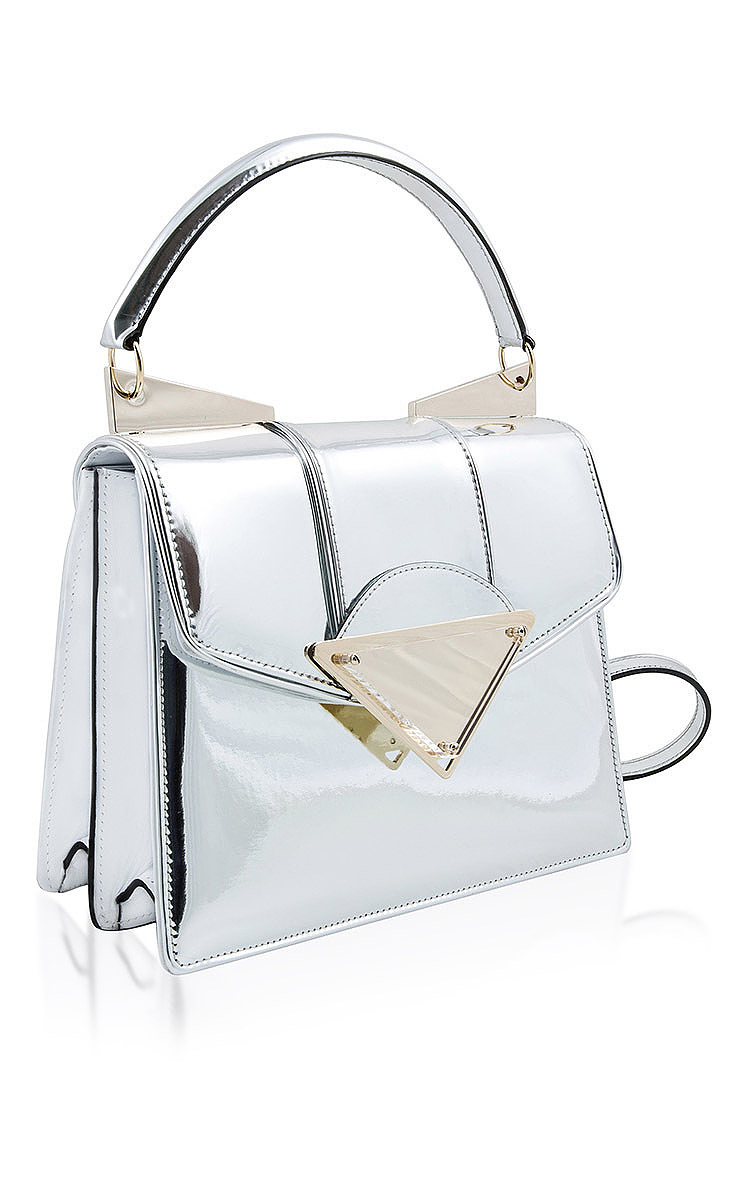 Lyst - Sara Battaglia Small Cindy Top Handle Bag In Silver Calf Leather ...