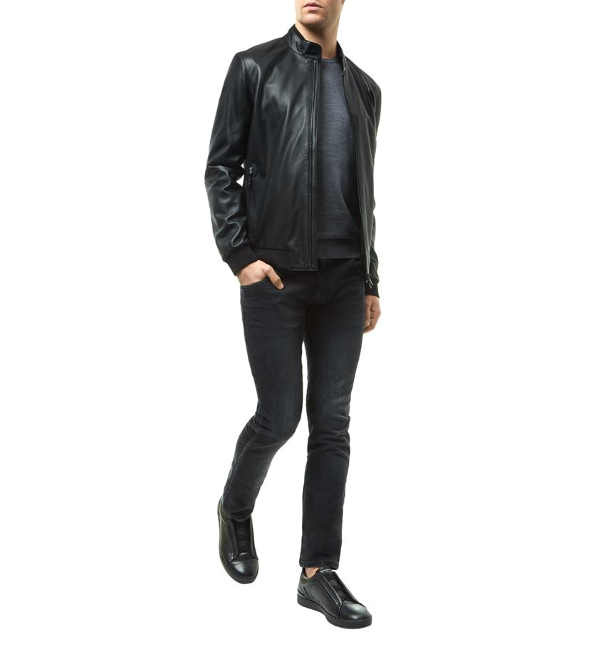 Z Zegna Nappa Leather Biker Jacket In Black For Men Lyst
