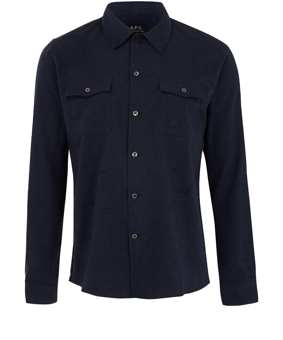 A.p.c. Navy Cotton Flannel Shirt in Blue for Men (navy) | Lyst