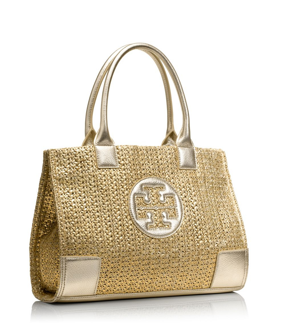 Tory Burch Mini Ella Metallic Straw Tote in Metallic - Lyst