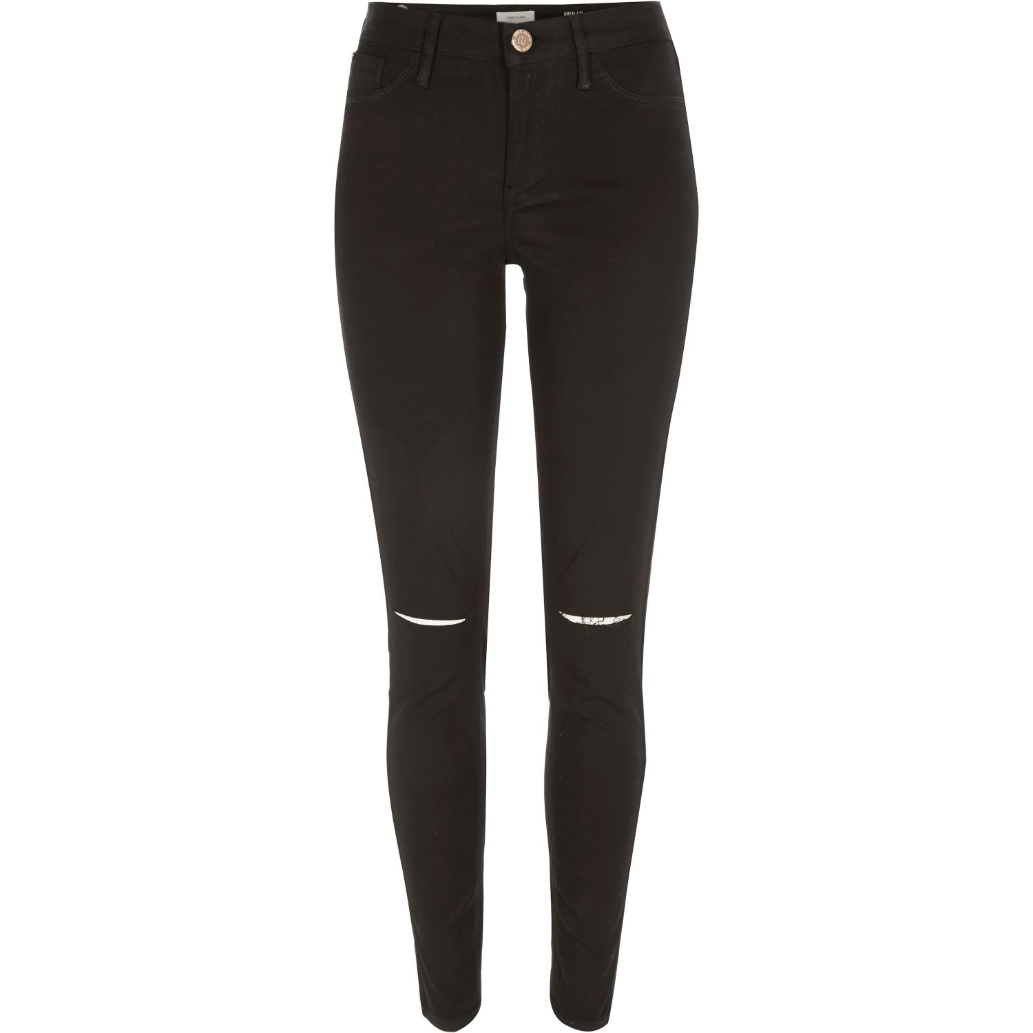 River island Black Coated Ripped Knee Molly Jeggings in Black | Lyst