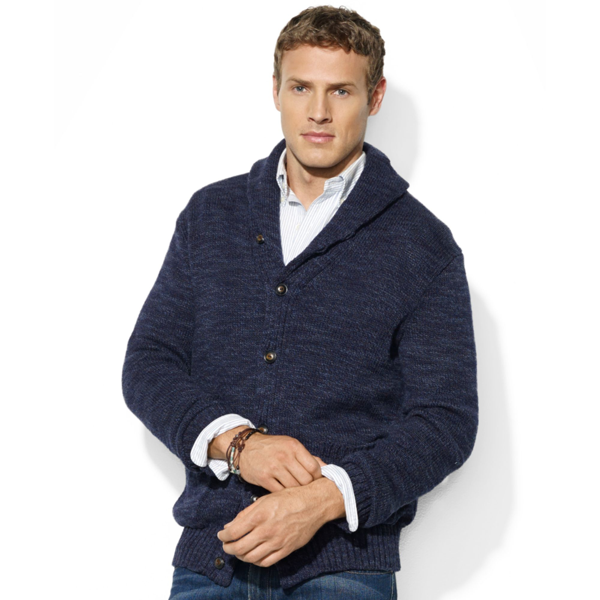 Lyst - Ralph Lauren Shawl Collar Jersey Cardigan in Blue for Men