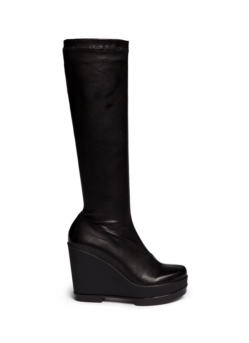 Robert clergerie 'sostij' Stretch Leather Wedge Knee High Boots in ...