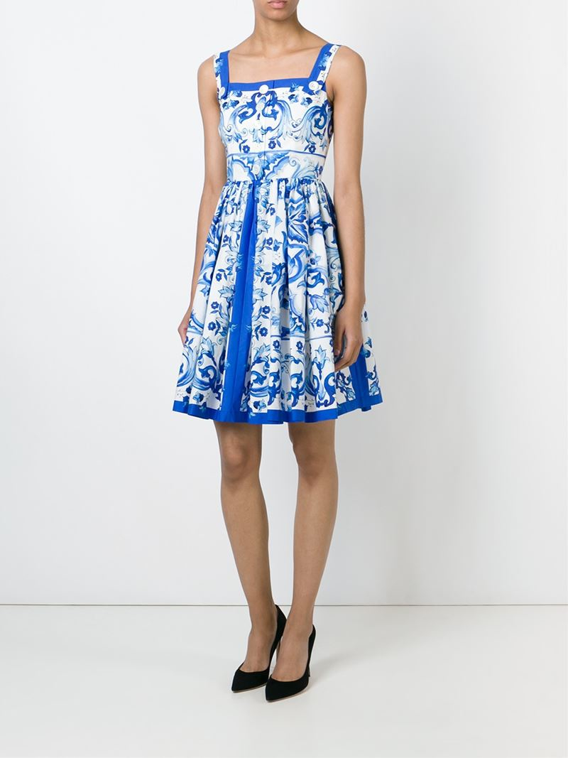 Dolce & Gabbana Cotton 'Majolica' Dress in Light Blue (Blue) - Lyst