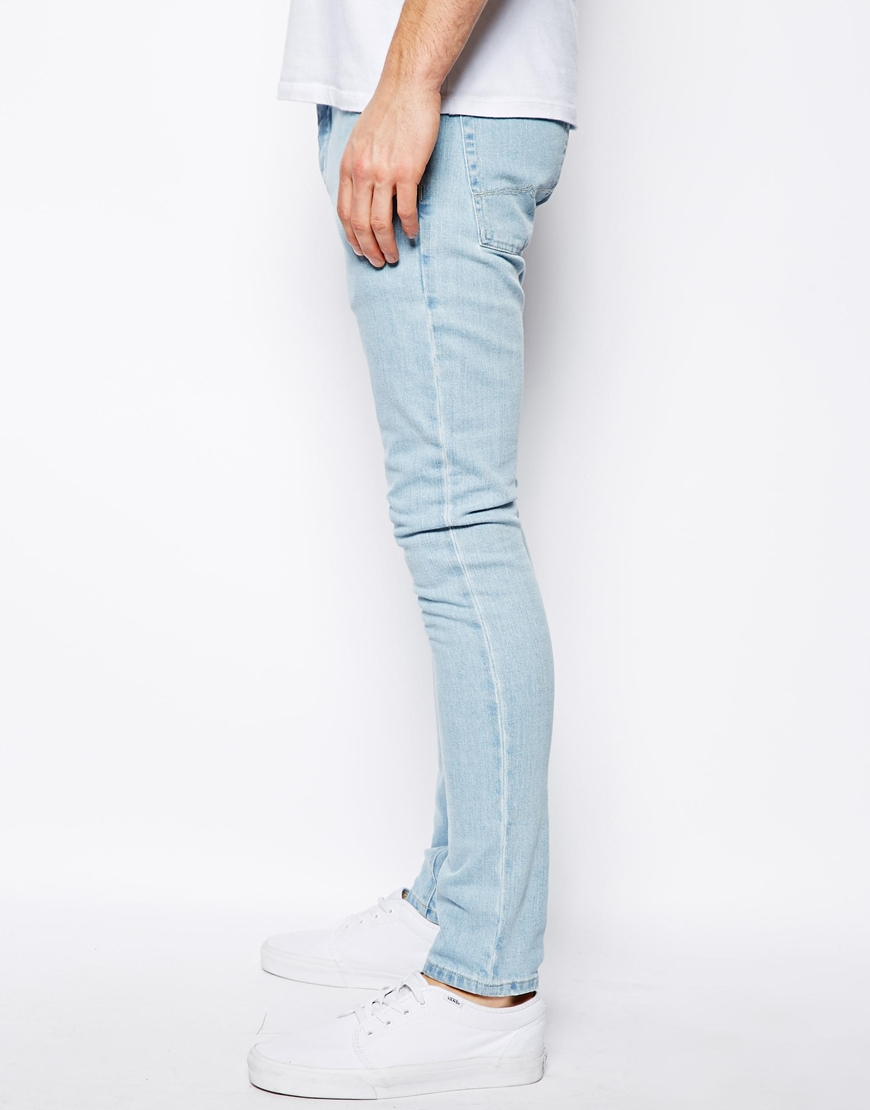 mens blue super skinny jeans