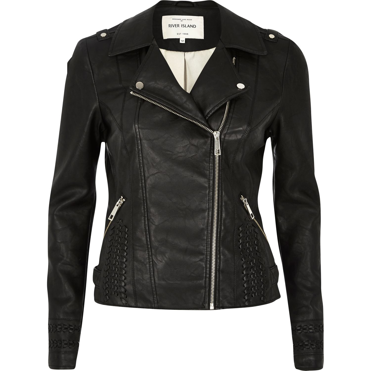 Lyst - River Island Black Leather Look Whipstitch Biker Jacket in Black