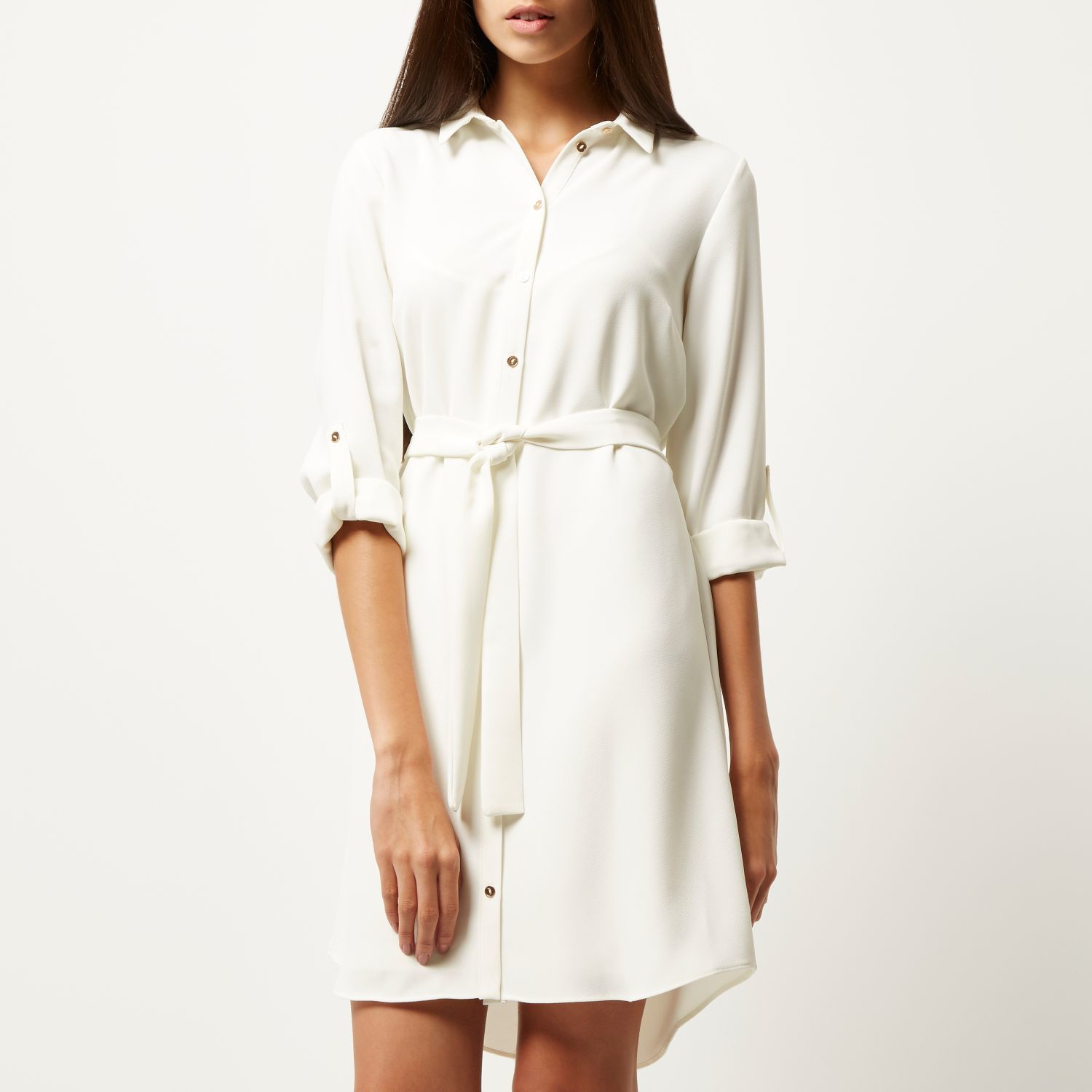  River  island  Cream Belted  Shirt  Dress  in White cream 