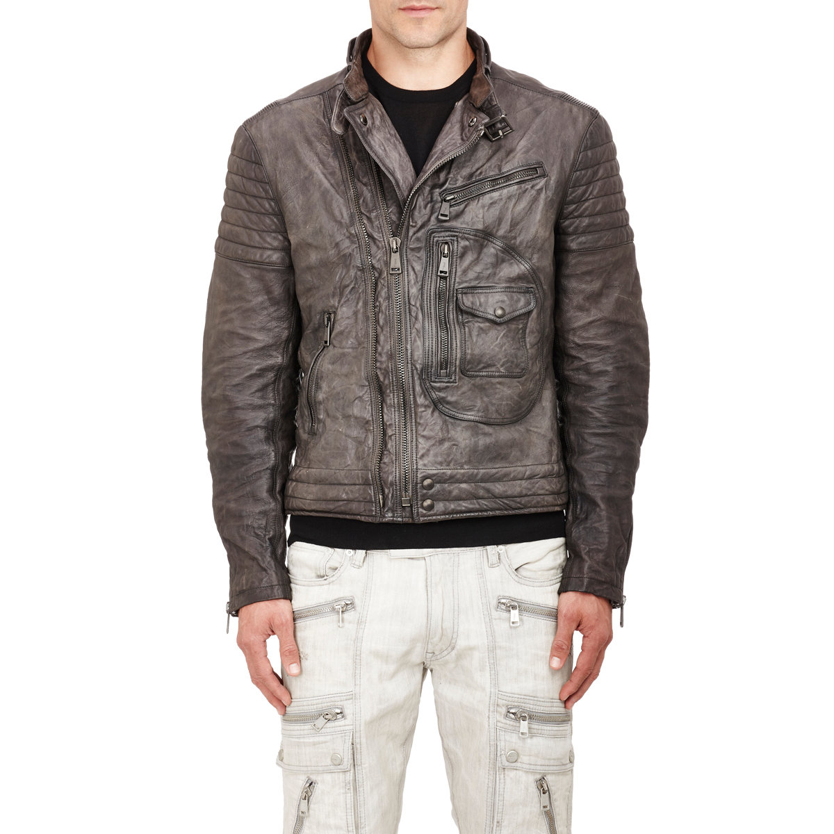 Lyst Ralph Lauren Black Label Quilted Moto Jacket In Gray