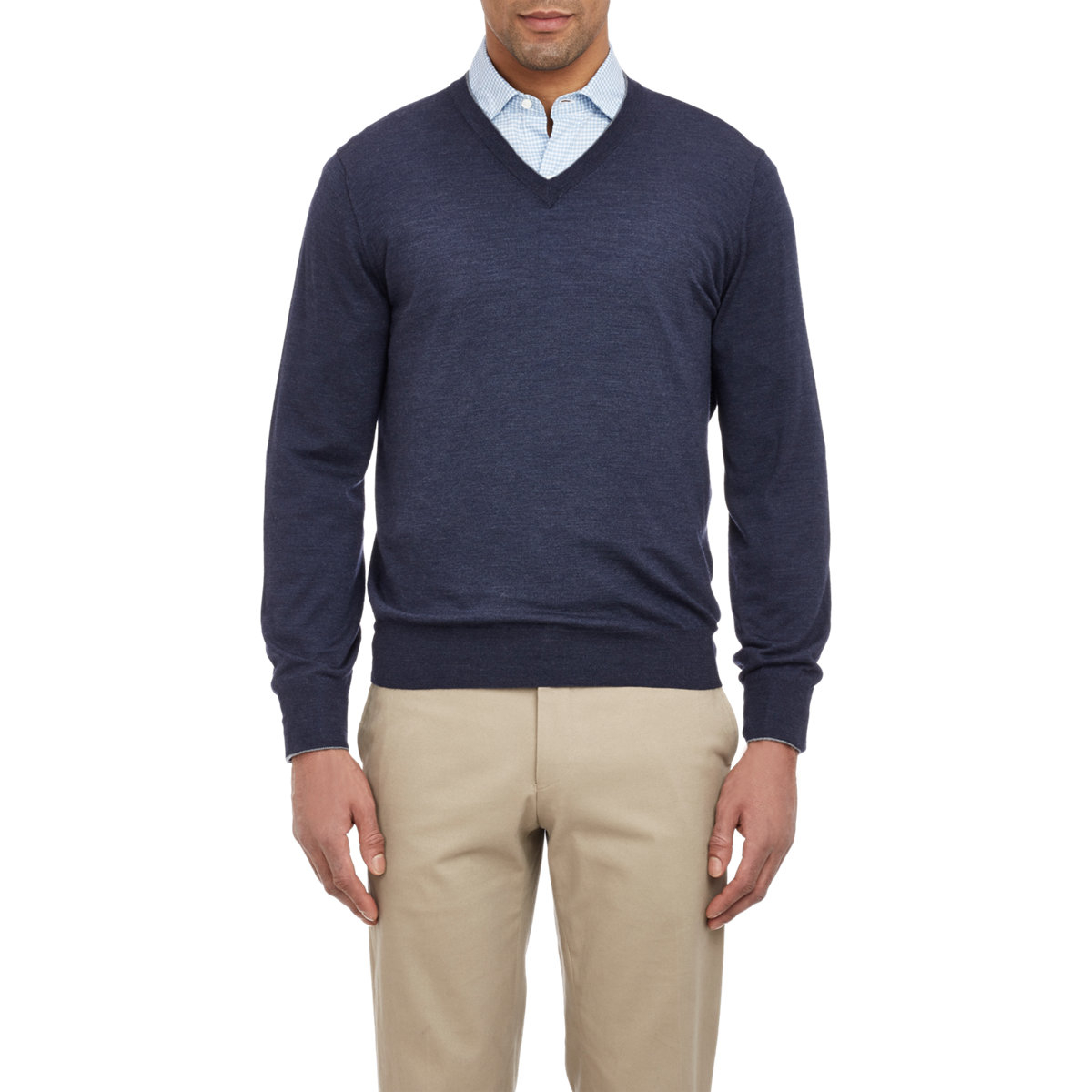 Brunello cucinelli Tipped V-neck Sweater in Blue for Men (navy) | Lyst