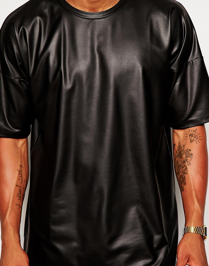 Lyst Asos Oversized T Shirt In Leather Look Jersey In Black For Men