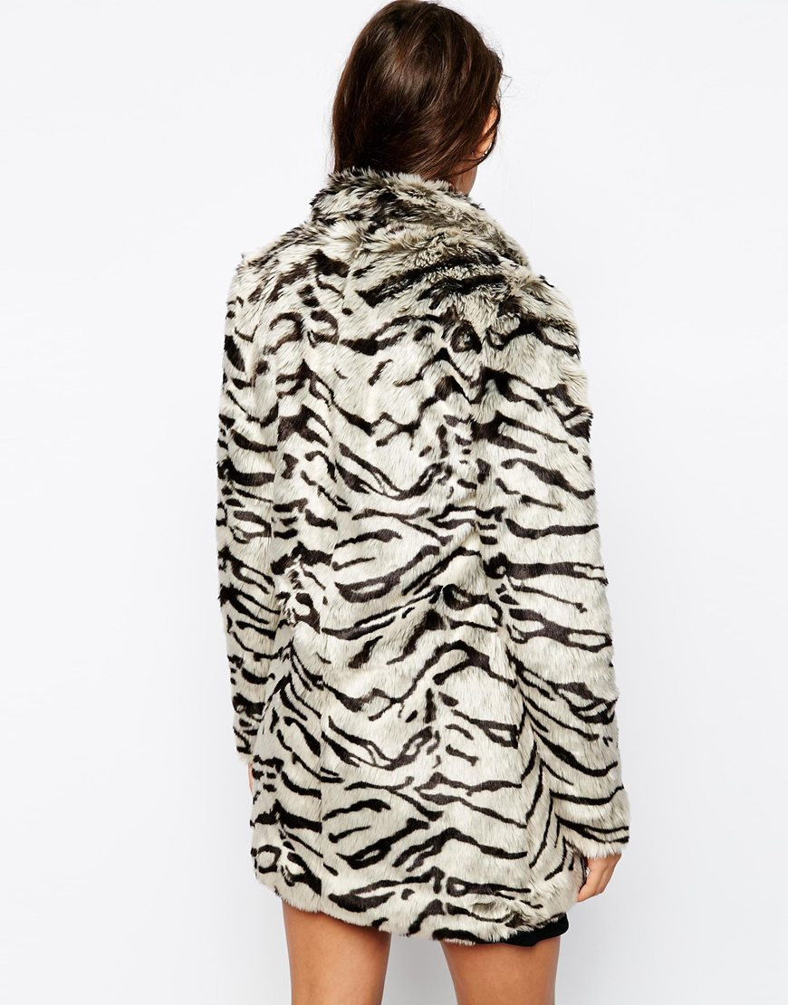 Lyst - Vero moda Faux Fur Jacket In Zebra Print in Natural