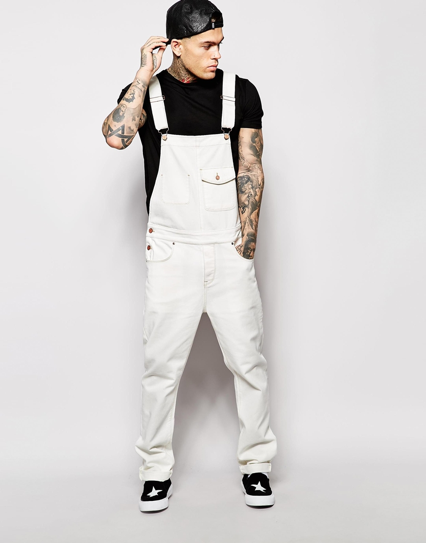 Lyst Asos Denim Dungarees In Ecru in White for Men