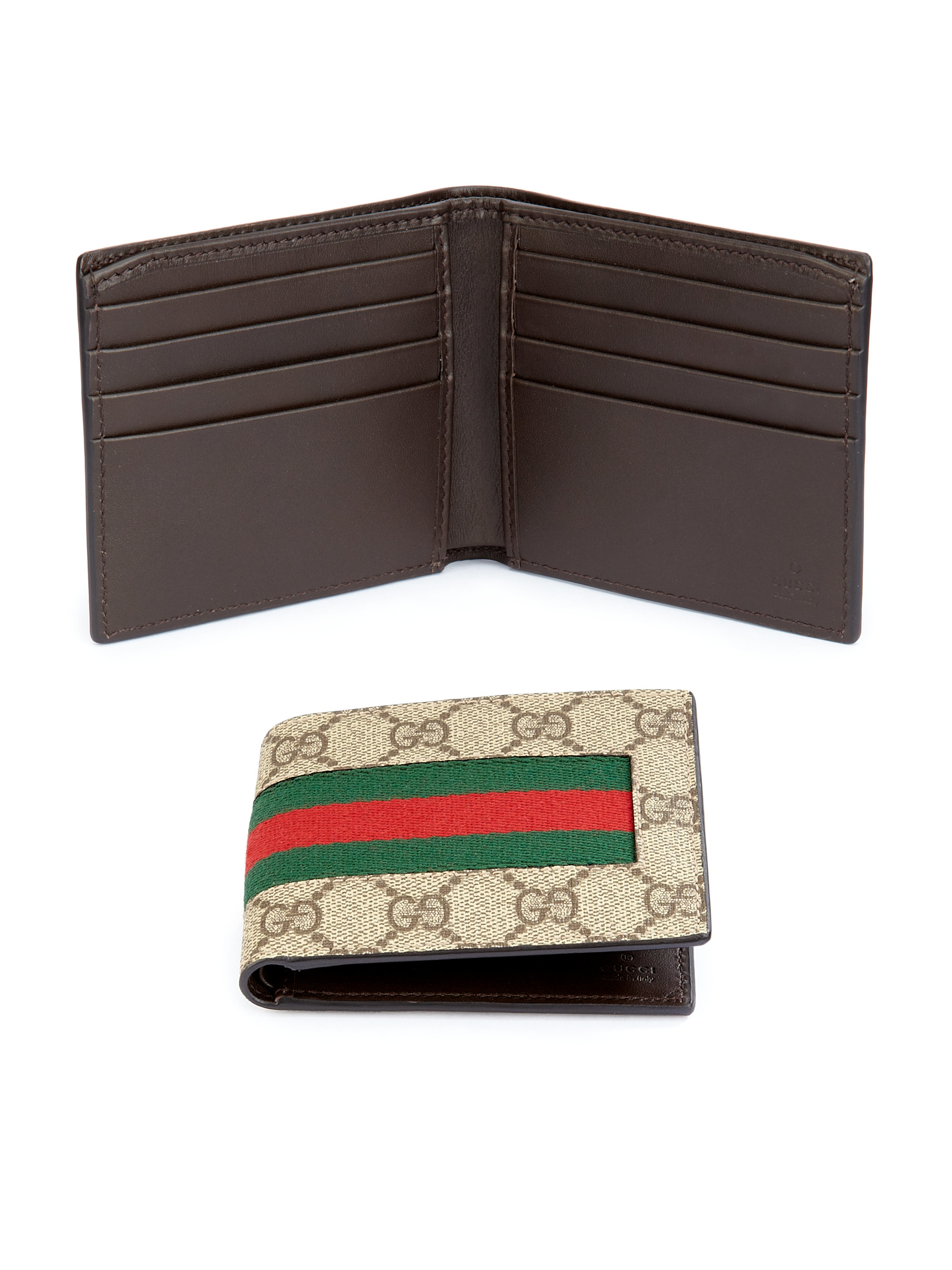 Gucci Gg Supreme Canvas Web Bifold Wallet in Green for Men | Lyst
