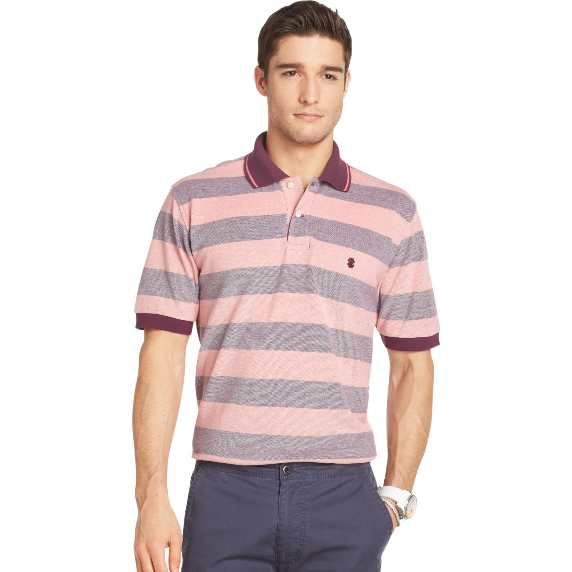 Izod Big and Tall Short Sleeve Oxford Pique Thick Stripe Polo Shirt in ...