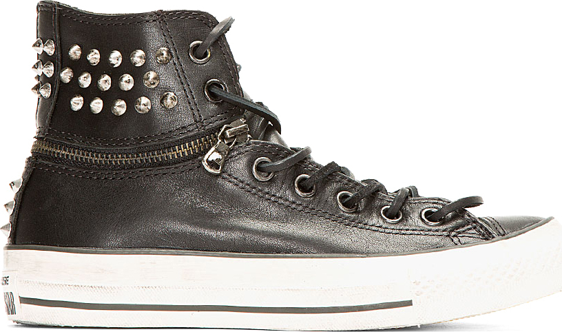 Lyst - Converse Black Studded Leather Zip_off Convertible Sneakers in ...