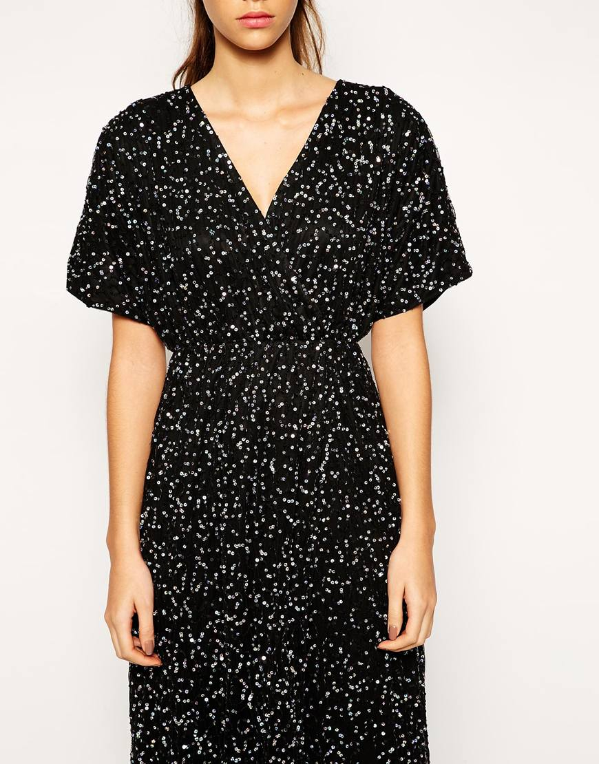 Asos Sequin Kimono Sleeve Maxi Dress in Black Lyst