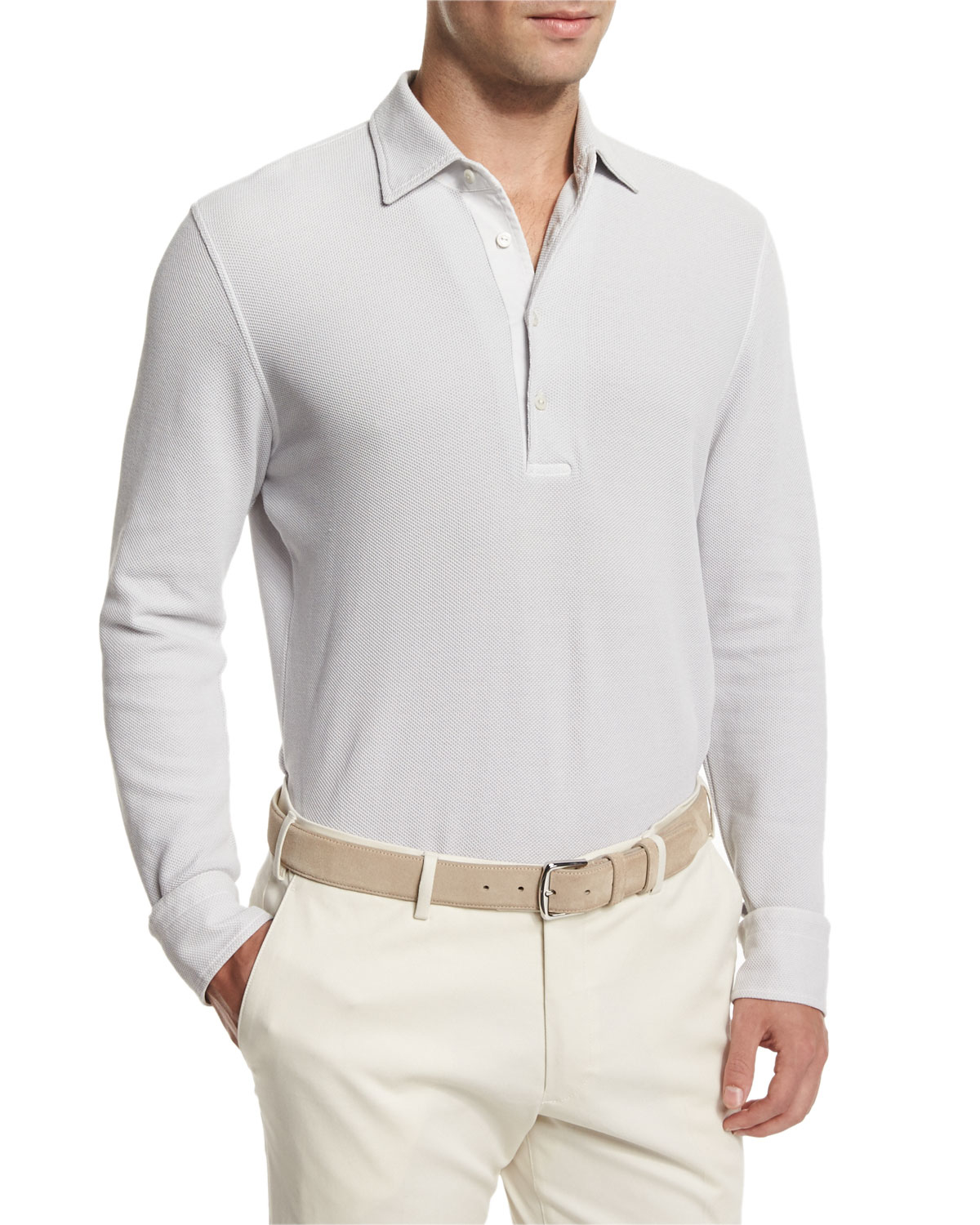 Lyst - Loro Piana Huck Lace Long-sleeve Polo Shirt in Gray for Men