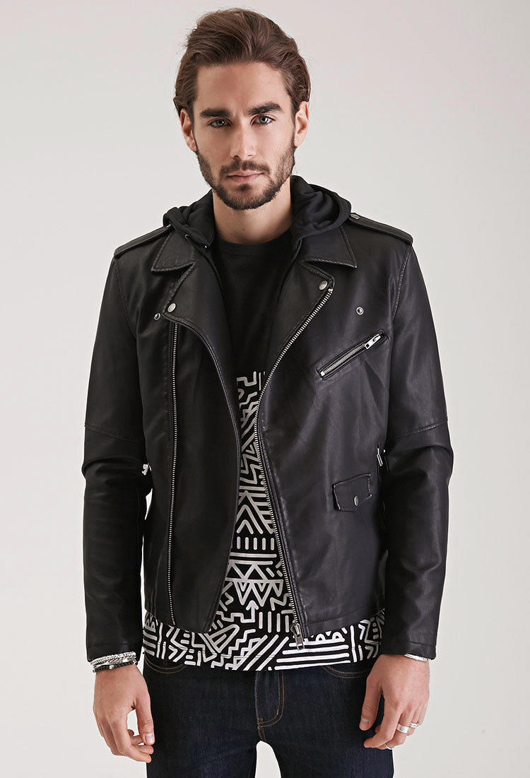 Womens Faux Leather Moto Jacket With Hoo Novelties Of Modern Womens Faux Leather Moto Jacket With Hoo