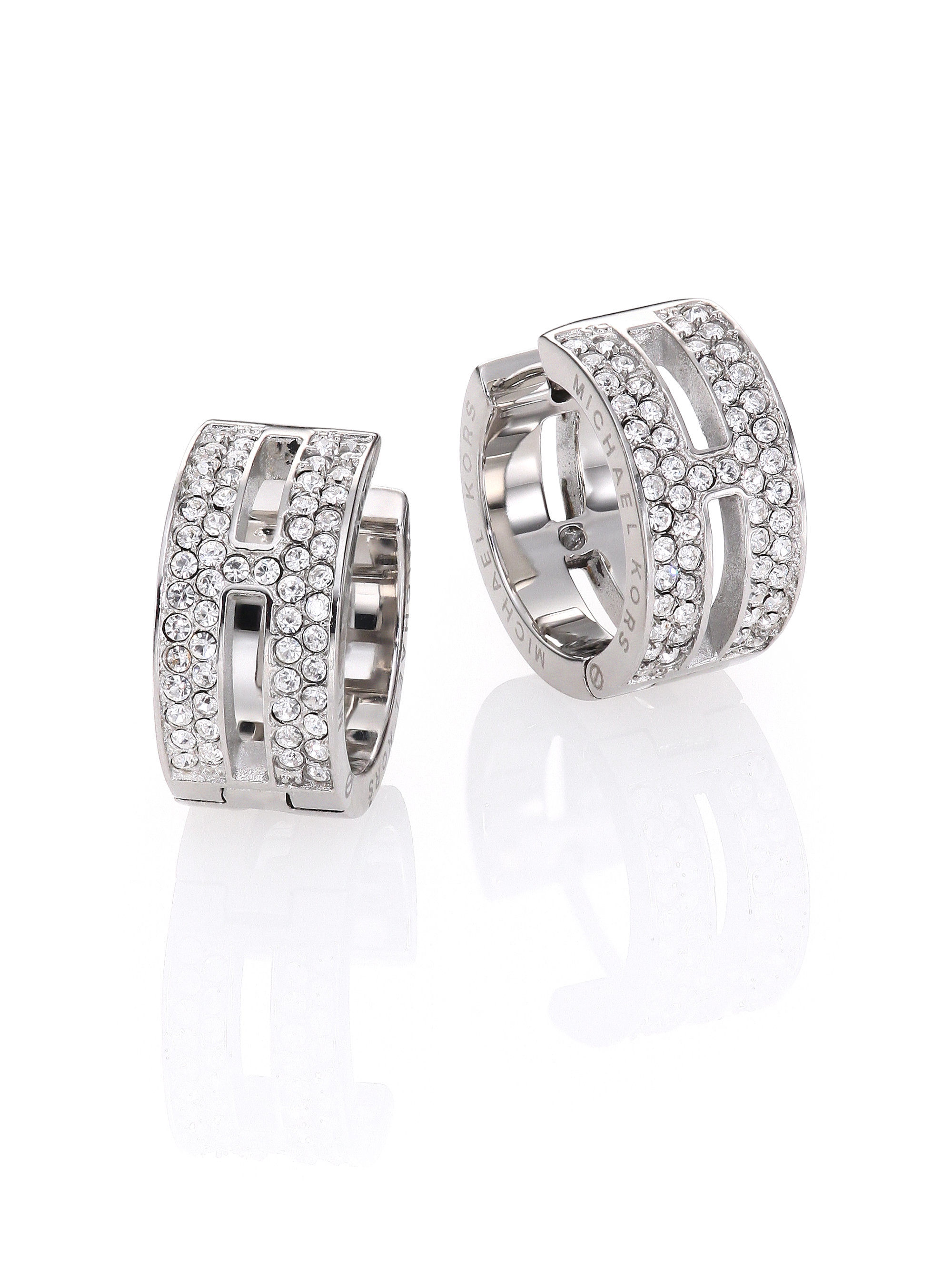 Michael Kors Diamond Earrings Best All Earring Photos Kamilmaciol Com Lyst Michael Kors Herie Maritime Pavé Silvertone Huggie Hoop