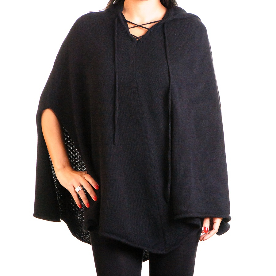 Black.co.uk Black Cashmere Hooded Poncho Cape in Black | Lyst