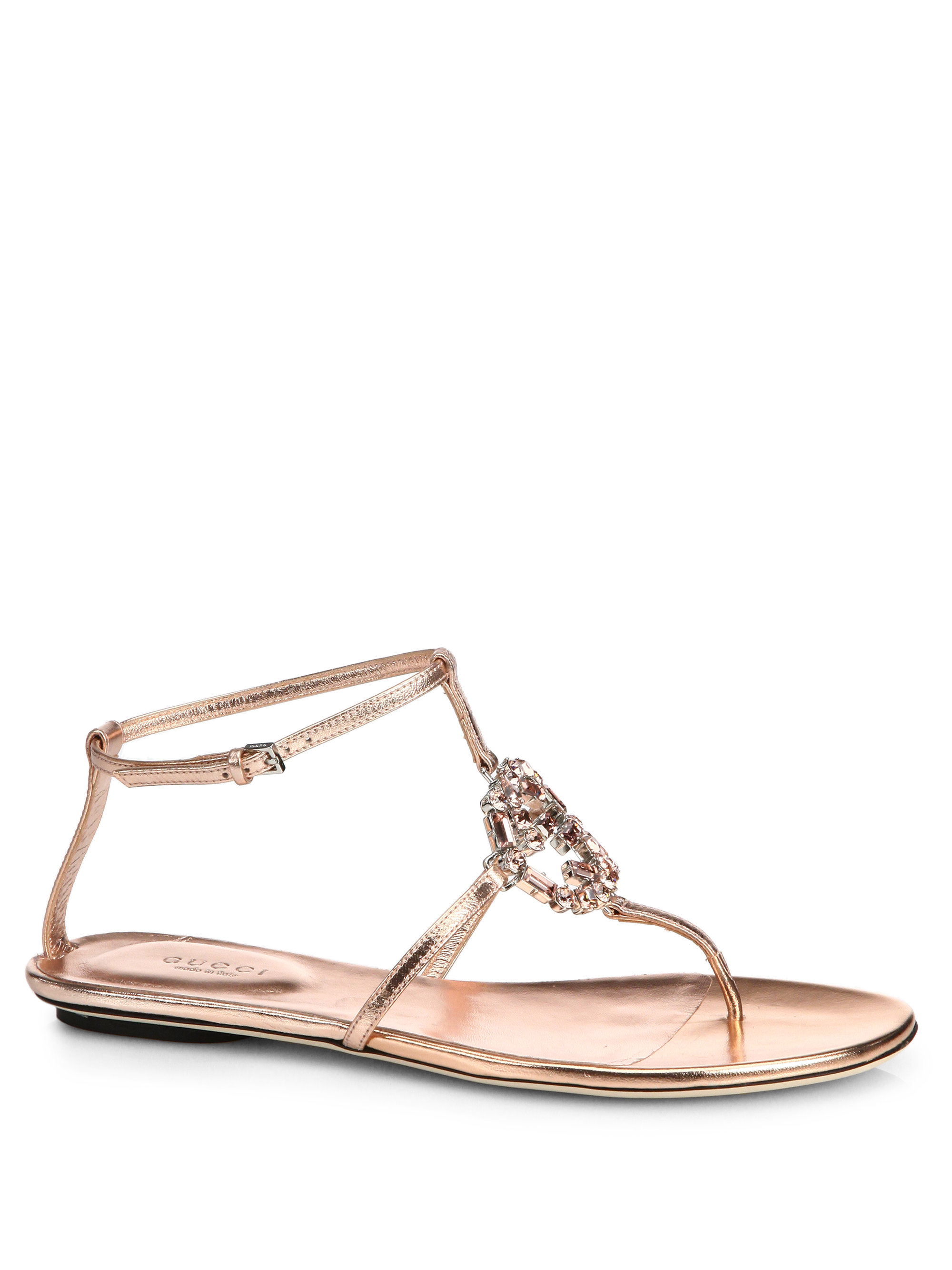 Gucci Gg Sparkling Crystal & Leather Sandals in Pink | Lyst