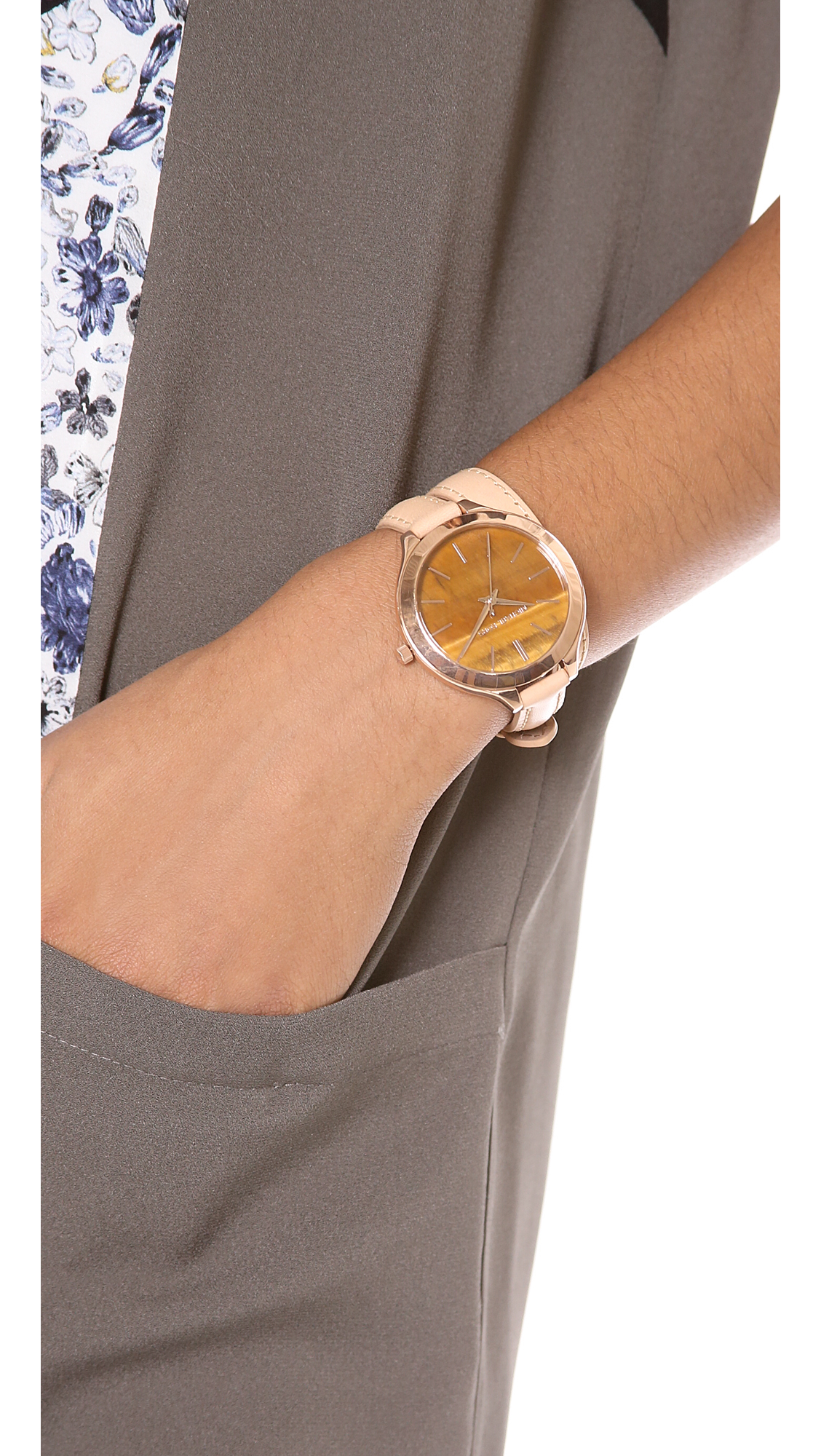 Lyst Michael Kors Safari Chic Slim Runway Watch In Natural Gallery