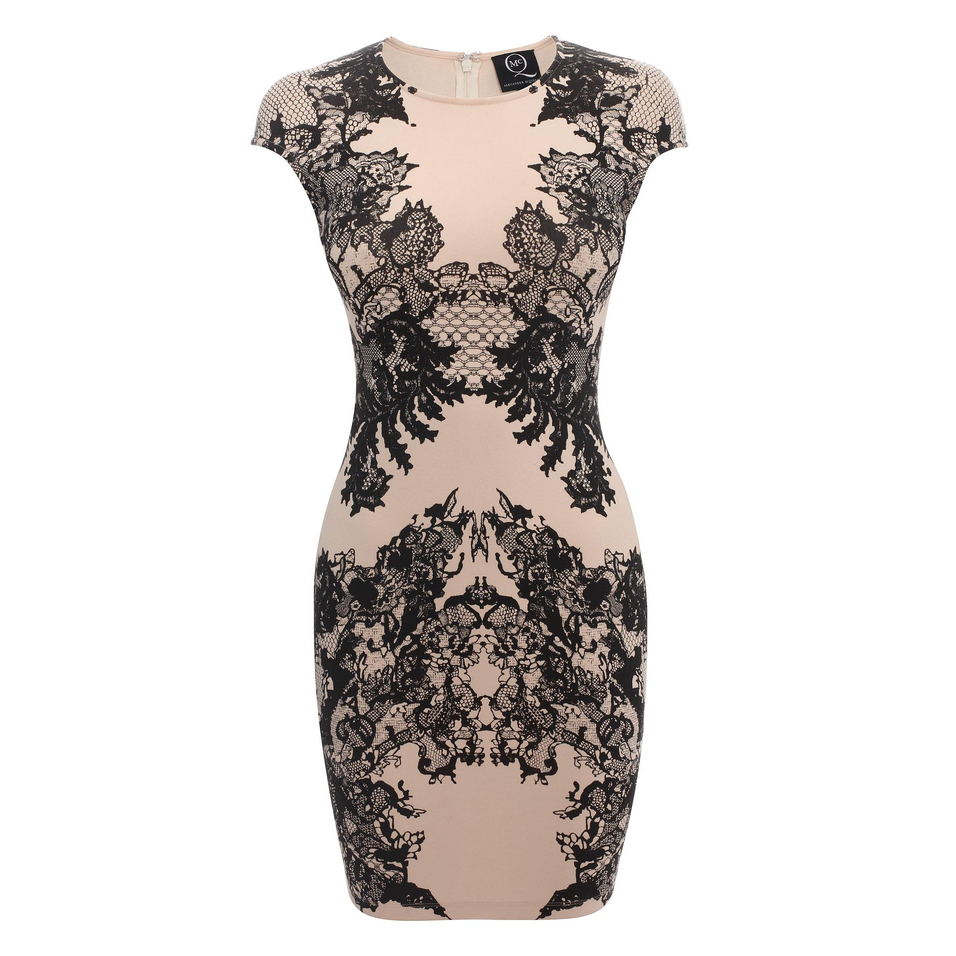 Lyst - Mcq Ornate Lace Print Cap Sleeve Dress in Black