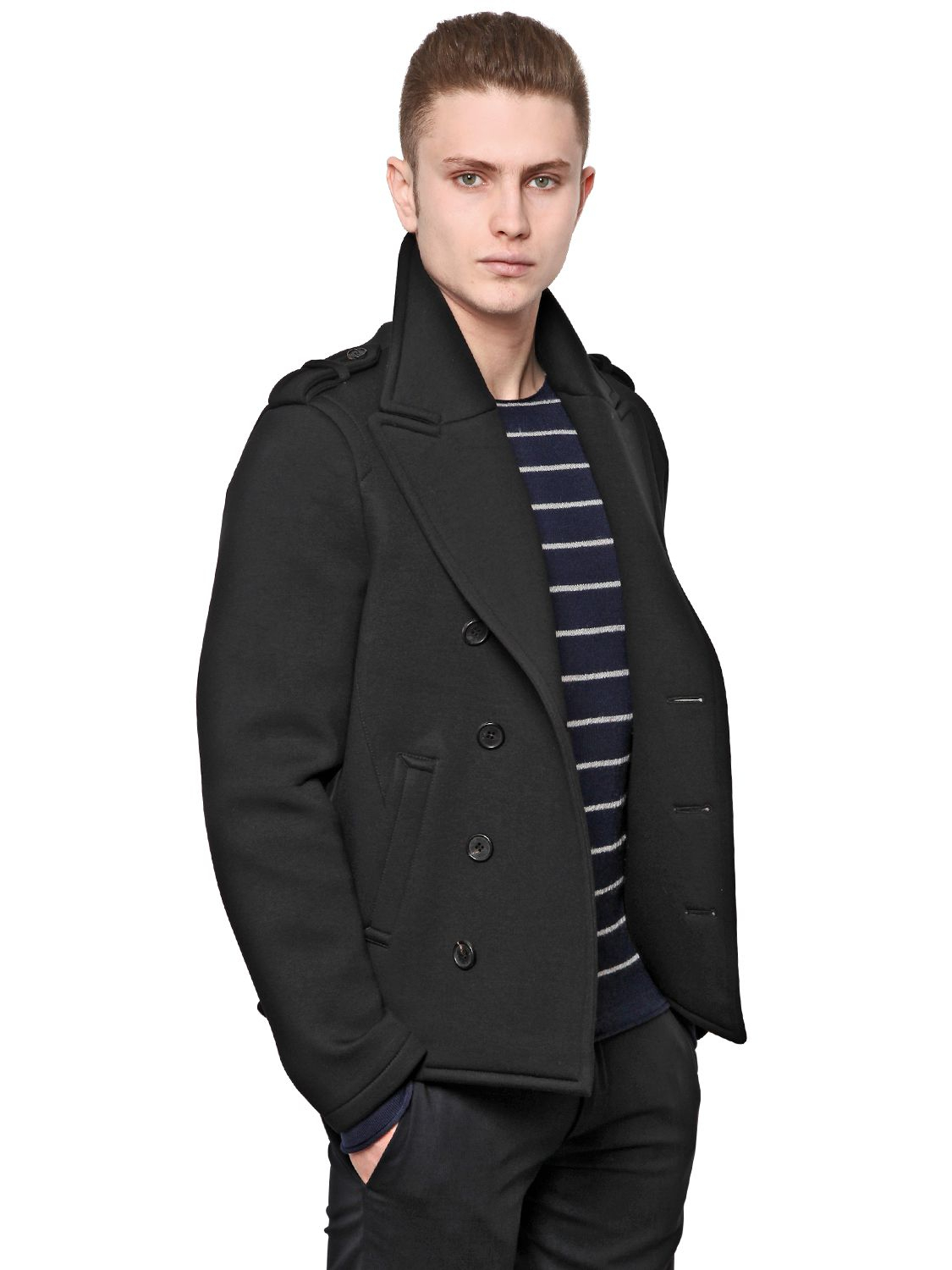 Lyst Neil Barrett Light Neoprene Peacoat in Black for Men