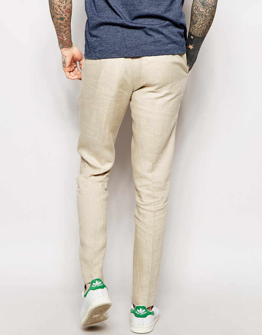 Lyst ASOS Slim Fit Cropped Suit Trousers In 100 Linen in Natural for Men