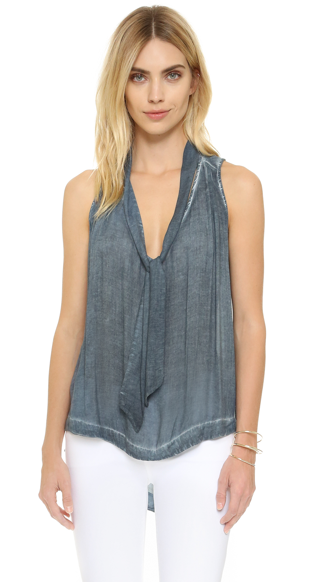 tie front sleeveless blouse