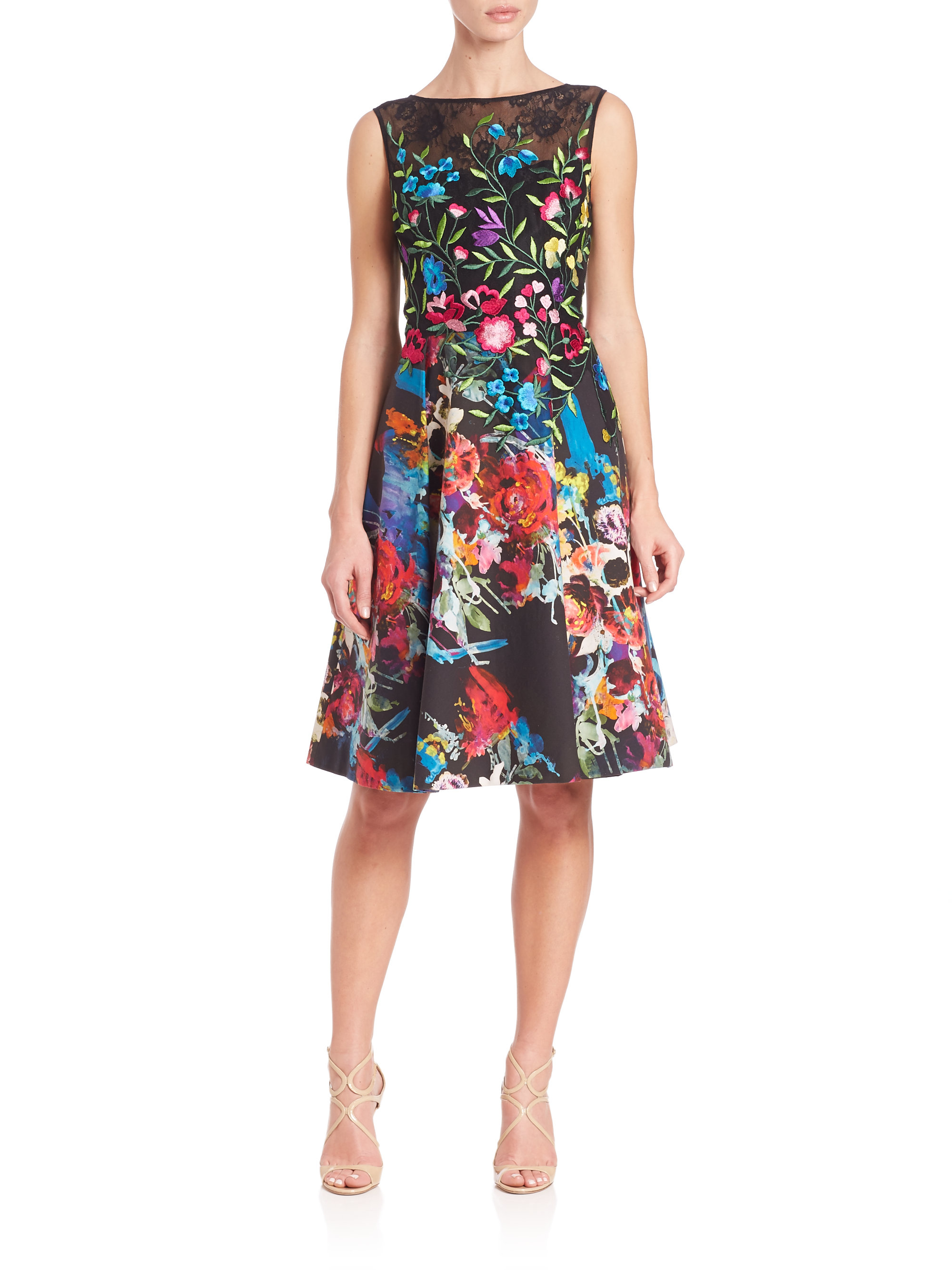 Lyst - Teri Jon Embroidered Floral Dress