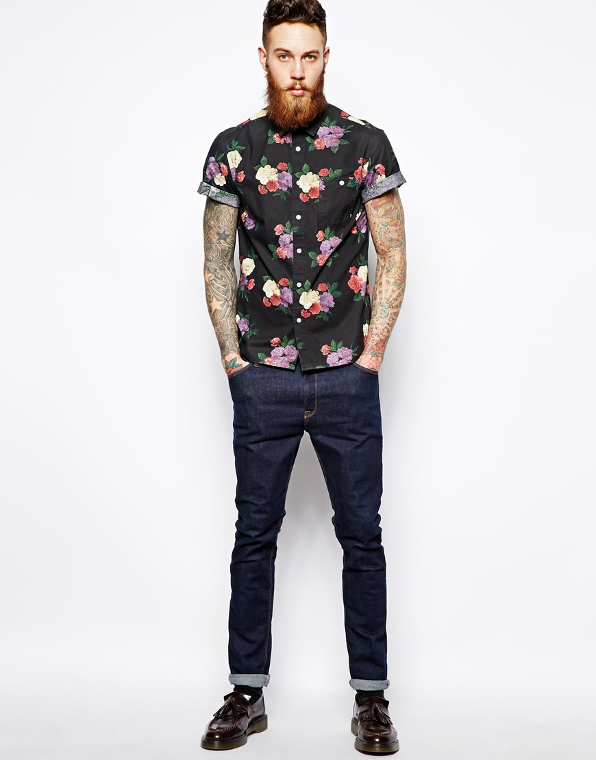 Lyst - Asos Shirt in Short Sleeve with Floral Print in Black for Men