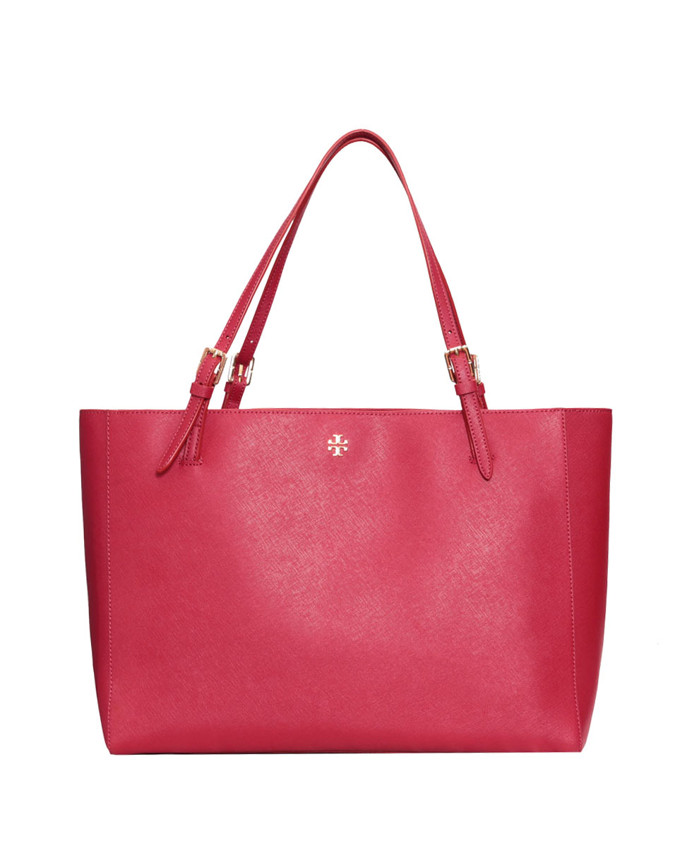 Tory burch York Buckle Tote Saffiano Leather Bag in Red | Lyst
