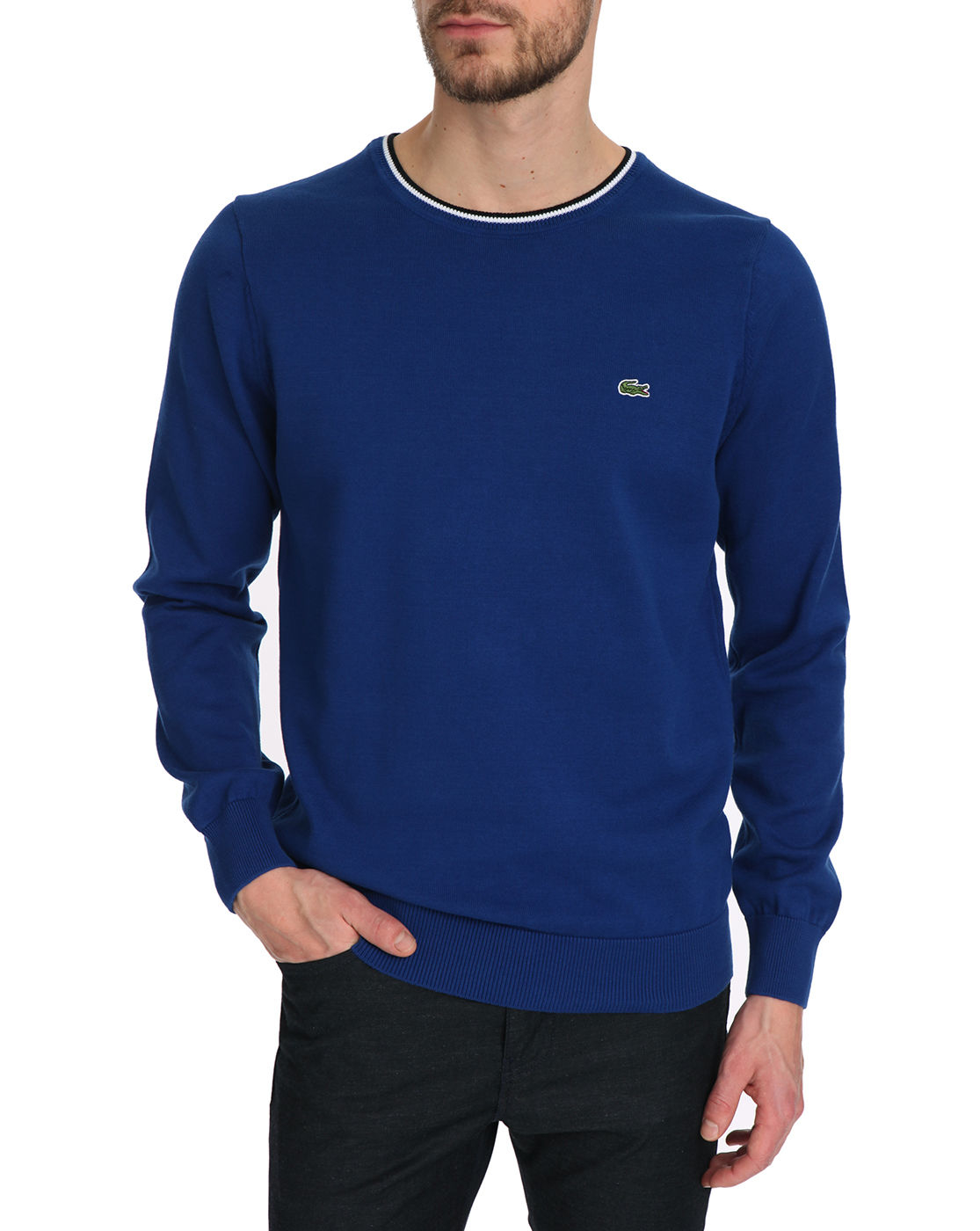 Lacoste Black And White Bi-colour Crew Neck Sweater in Blue for Men ...