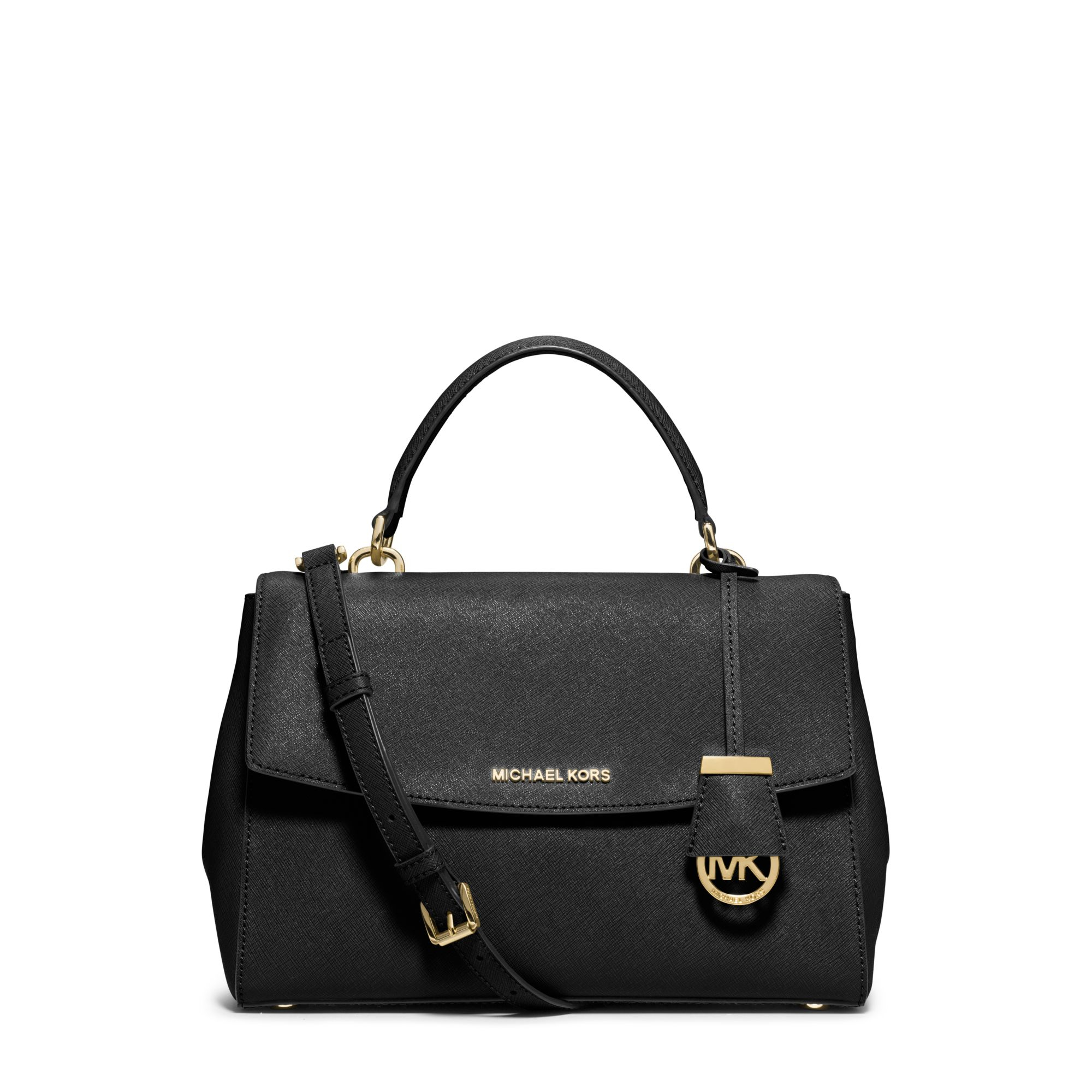 Michael kors Ava Medium Saffiano Leather Satchel in Black | Lyst