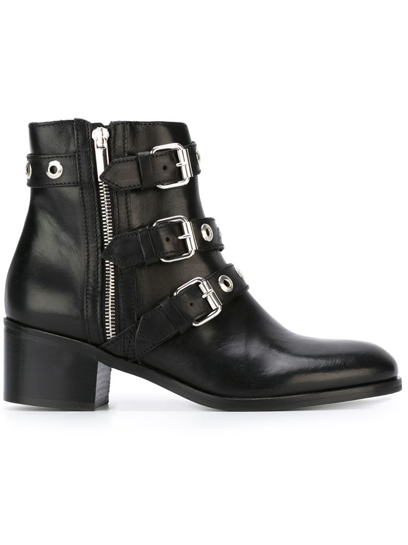 Lyst - Diesel Black Gold Buckled Leather Ankle Boots in Black