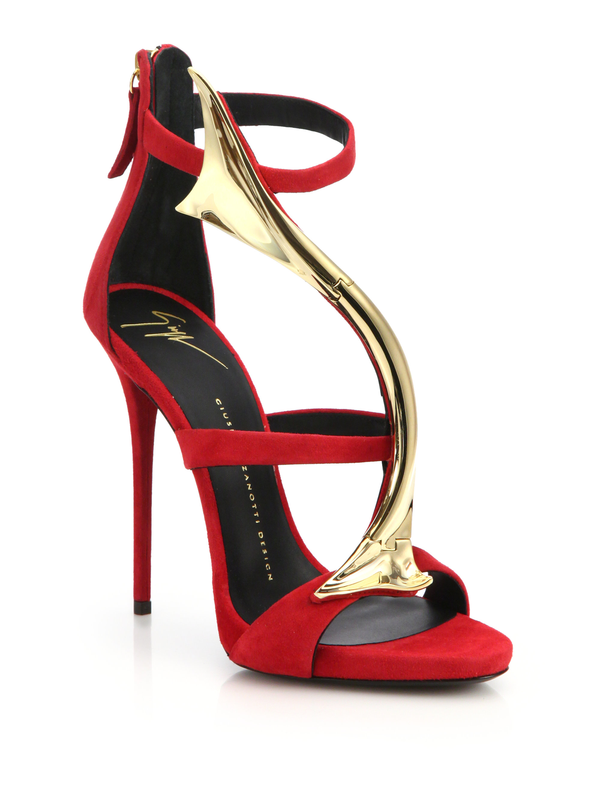 Lyst - Giuseppe Zanotti Suede & Goldtone Overlay Sandals in Red