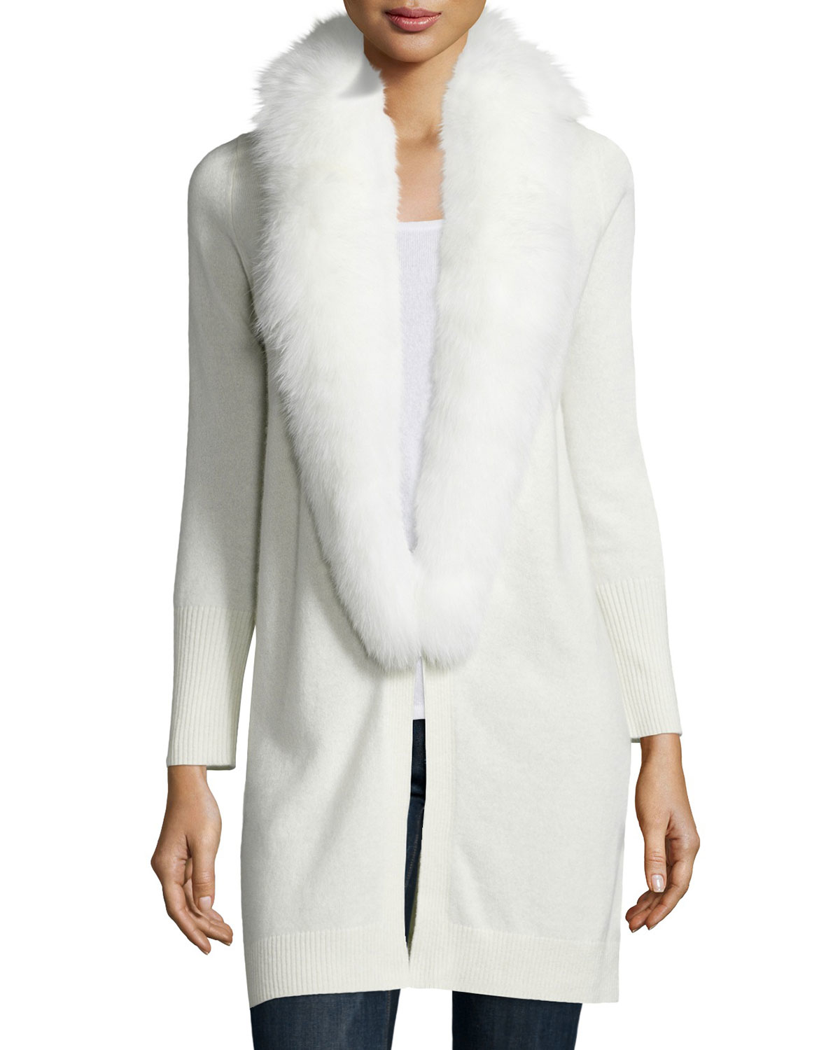 white fur trim cardigan