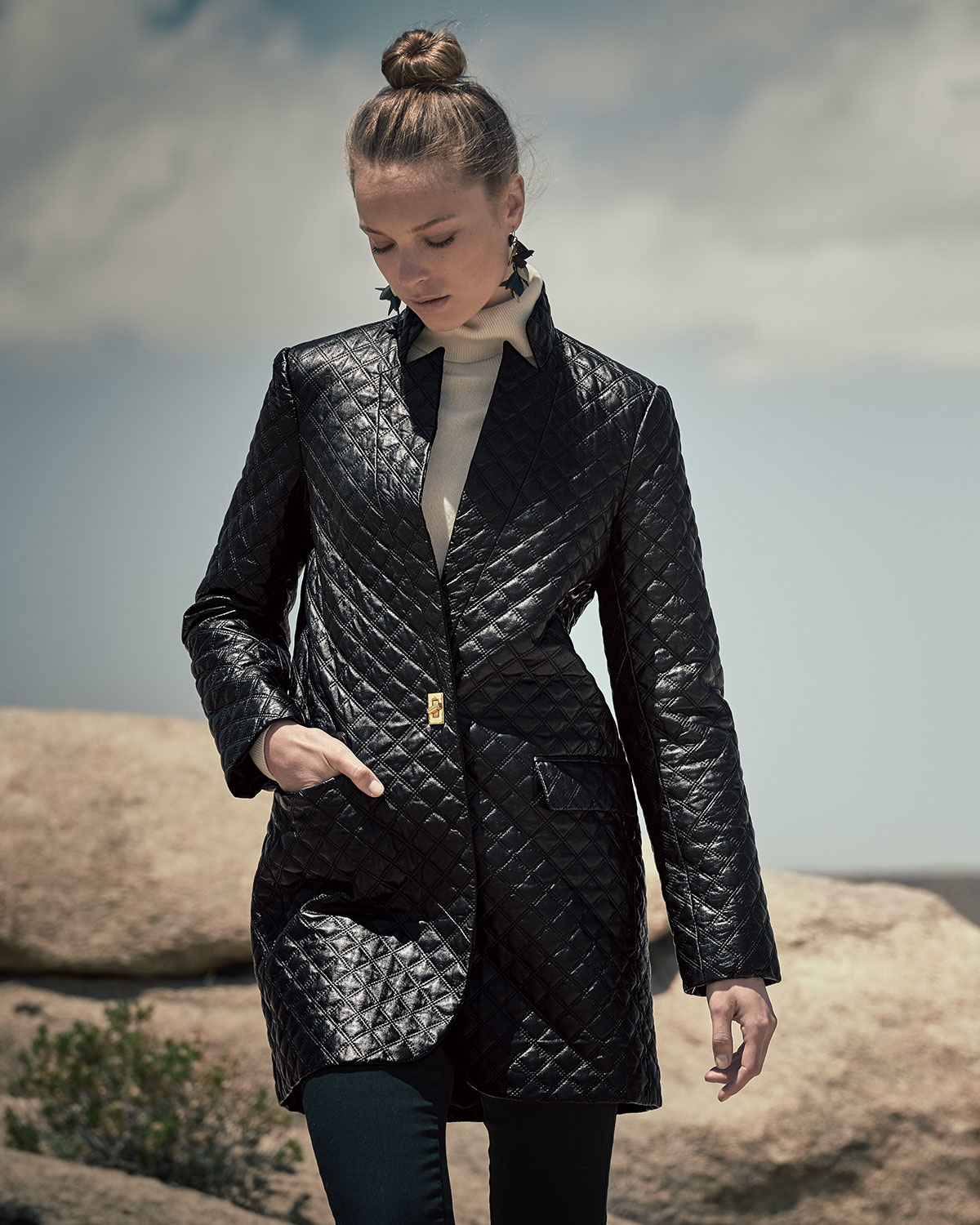 Neiman Marcus Long Quilted Leather Jacket In Black Lyst Gallery