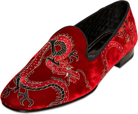 Max Verre Dragon Embroidered Velvet Loafers in Red for Men | Lyst