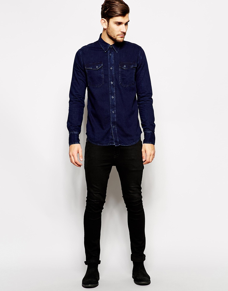 Lyst - Nudie jeans Nudie Denim Shirt Gunnar Deep Dark Rain Wash in Blue ...