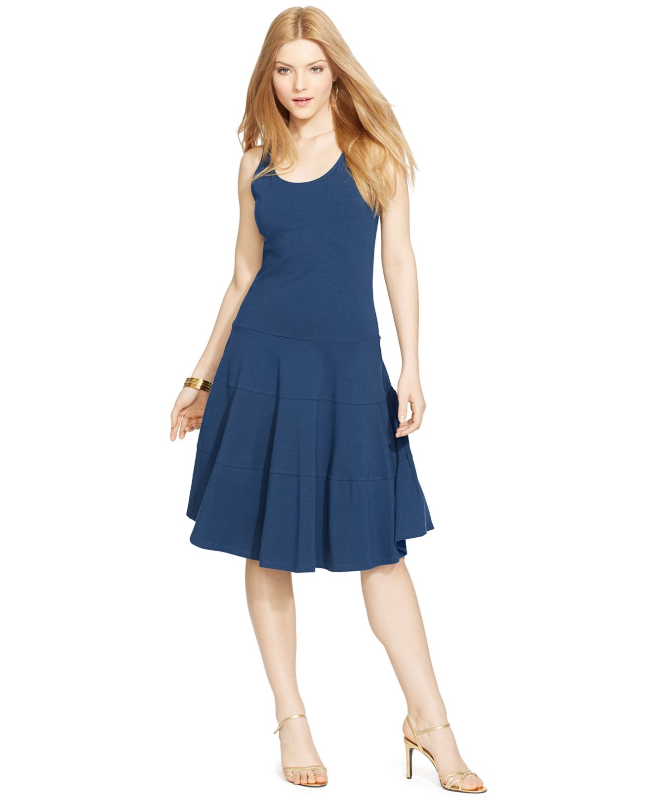 Lauren by ralph lauren Sleeveless Fit & Flare Dress in Blue | Lyst