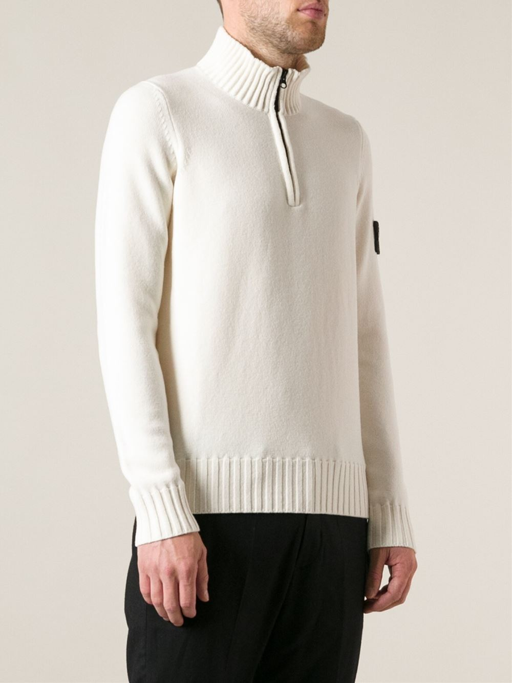 Lyst - Stone Island Zipped High Neck Sweater in White for Men