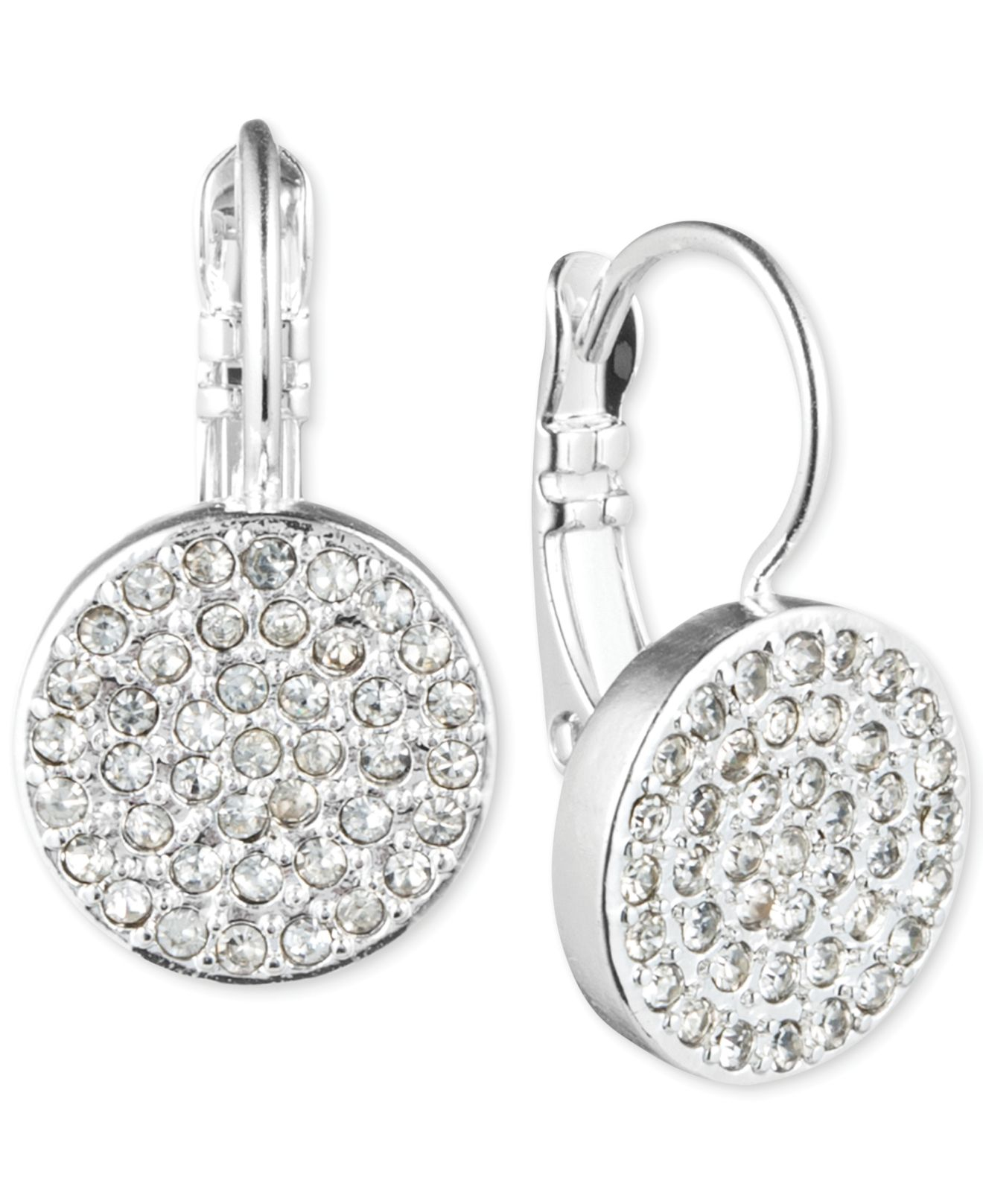 Anne Klein Crystal Pavé Disc Drop Earrings in Silver | Lyst