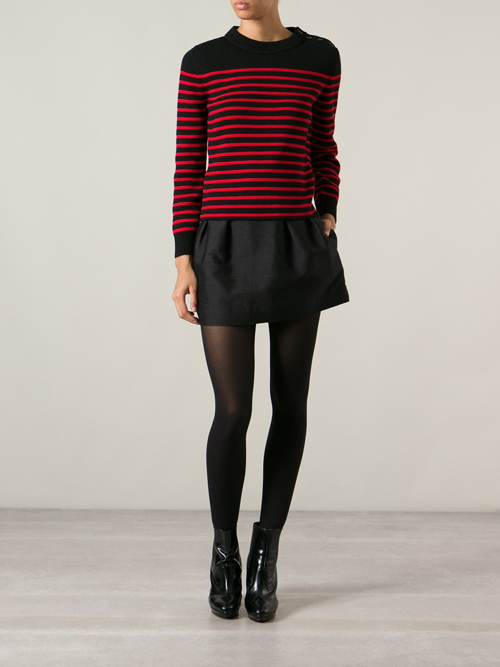 Lyst Saint Laurent Sailor Knit Sweater in Red