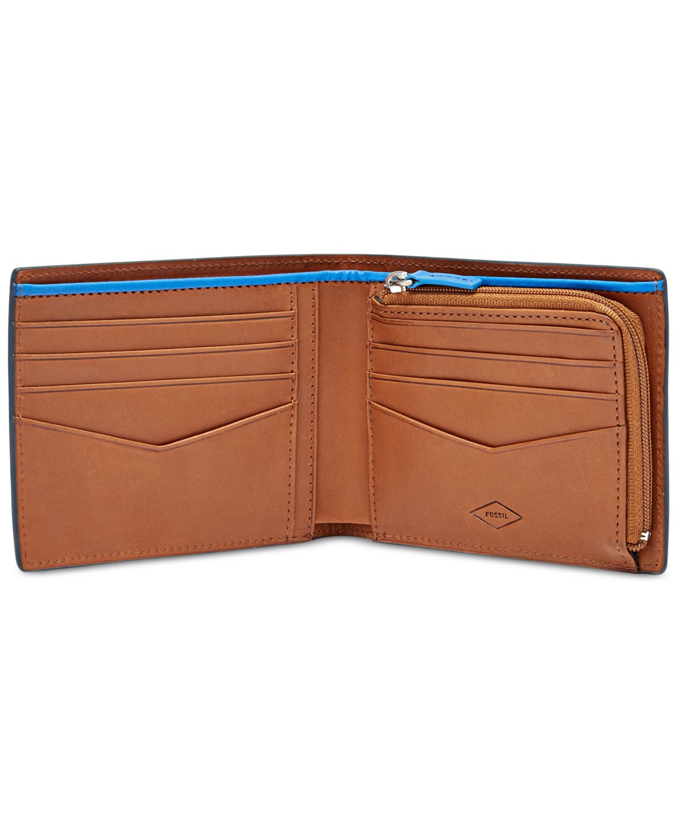 Fossil Helix Lzip Bifold Leather Wallet in Blue for Men Lyst