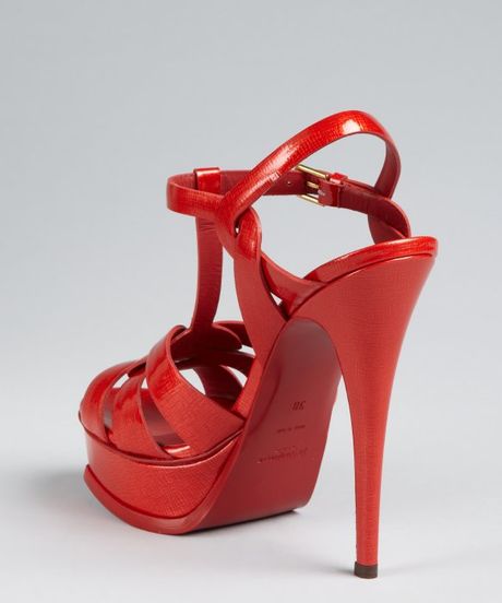 Saint Laurent Red Patent Leather Tribute 105 Strappy Platform Sandals ...