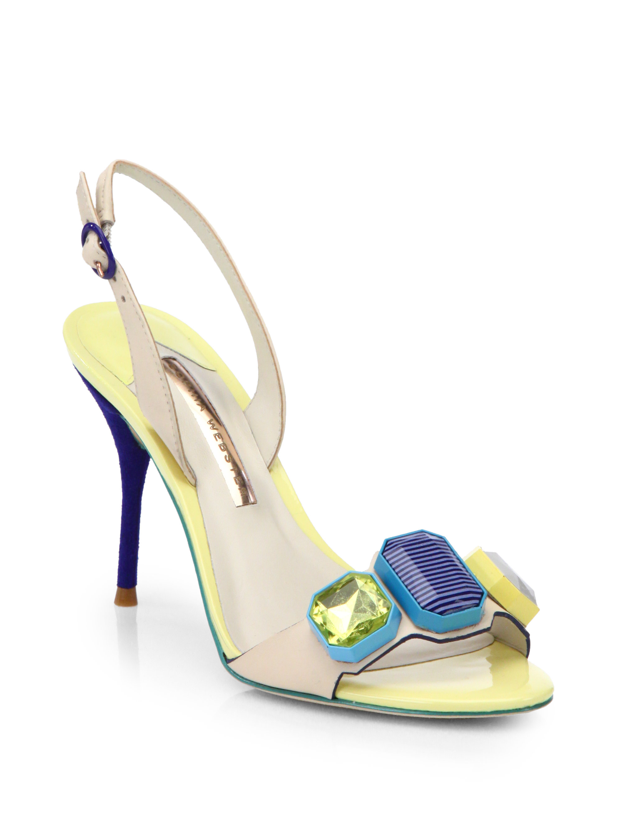 Lyst - Sophia Webster Jemima Jeweled Leather Suede Slingback Sandals in Yellow